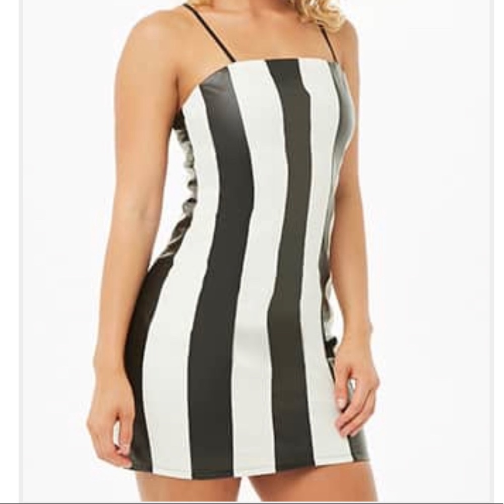 NWOT Striped Faux Leather Mini Cami Dress